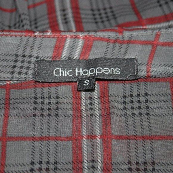 Chic Happens Plaid Sheer Cross Over Blouse - Picture 3 of 3